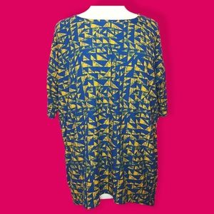 LuLaRoe blue and yellow patterned blouse